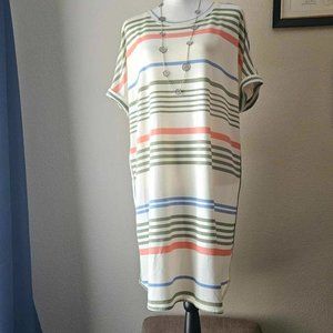 New Directions Studio Mini Shirt Dress Cream Striped Short Sleeve PXL
